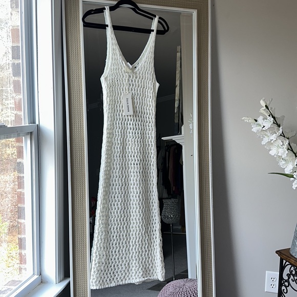 Zulu & Zephyr Dresses Zulu Zephyr White Cotton Crochet Knit Dress
